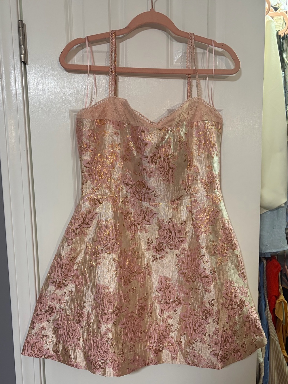 Fashion Nova Pink and Gold Floral Mini Slip Dress